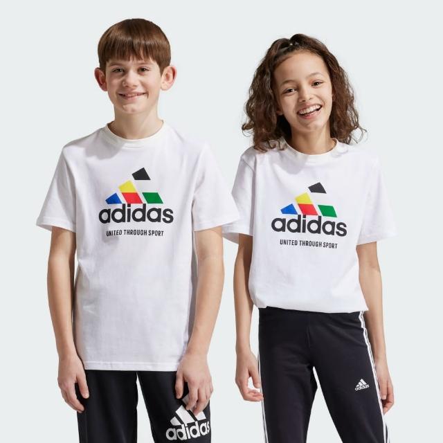 【adidas 愛迪達】上衣 大童 男童 女童 短袖上衣 運動 TIRO NATIONS T 白 IW8148