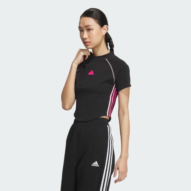 【adidas 愛迪達】上衣 女款 短袖上衣 運動 CROP SS TEE 黑 JJ1114