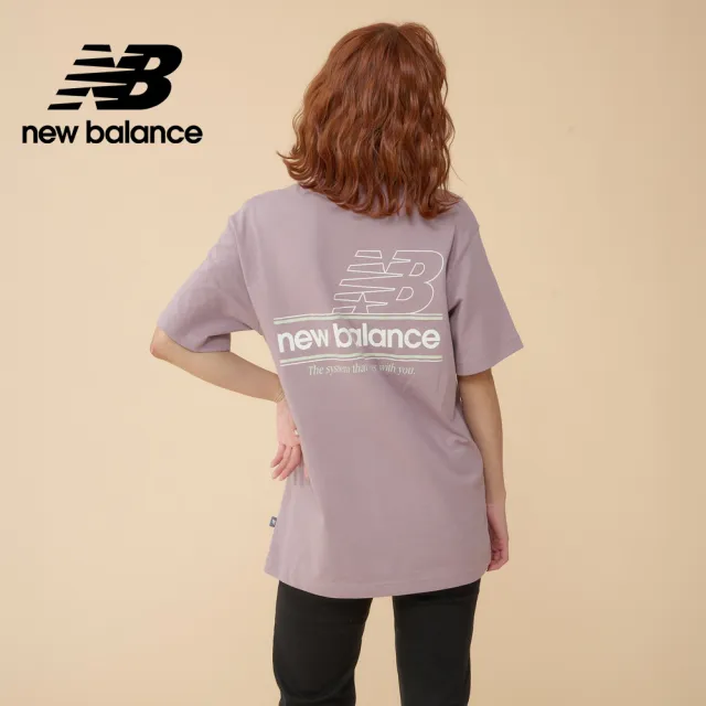 【NEW BALANCE】NB 背面圖案寬鬆短袖上衣_女性_杏白/藕紫色_WT43550ICW_WT43550SST(美版 版型偏大)