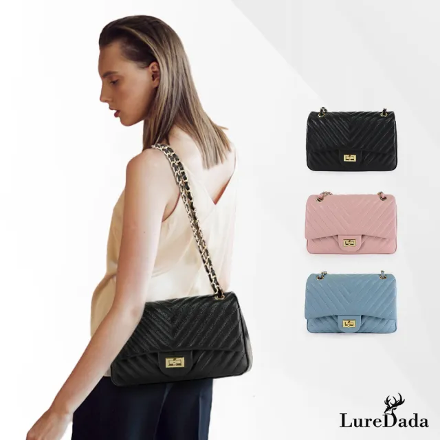 【LureDada 鹿兒搭搭】真皮 真羊皮隨身包 手提包 斜背包 經典質感五金背帶 經典格紋 質感