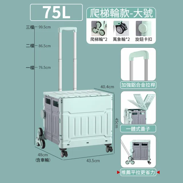 【Hongjin】折疊購物收納車 購物車 買菜車(75L極巨化折疊手推車)