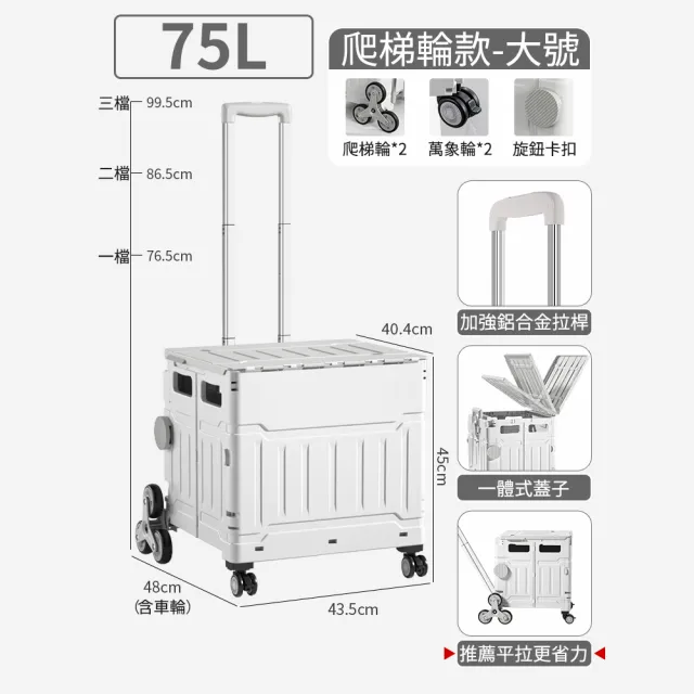 【Hongjin】折疊購物收納車 購物車 買菜車(75L極巨化折疊手推車)