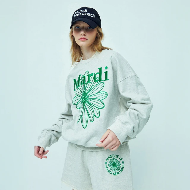 MARDI MERCREDI 印花大學TEE 燕麥色 經典小雛菊 刺繡 綠花 純棉 SWEATSHIRT FLOWERMARDI NEEDLEWORK