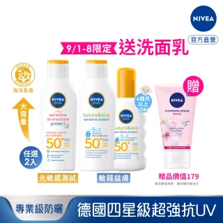 【NIVEA 妮維雅】新品上市★專業級防曬乳系列 SPF50 200mlx2(光敏感測試/敏弱益膚)