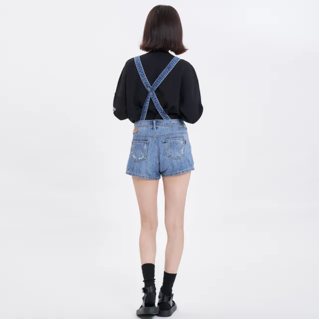 【5th STREET】雙11 女裝 吊帶短褲 吊帶褲 牛仔吊帶褲 中藍(927015)