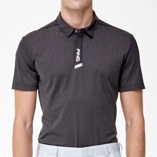 【PING】男款LOGO暗釦門襟緹花高爾夫短袖POLO衫-黑(吸濕排汗/GOLF/高爾夫球衫/PA24113-88)