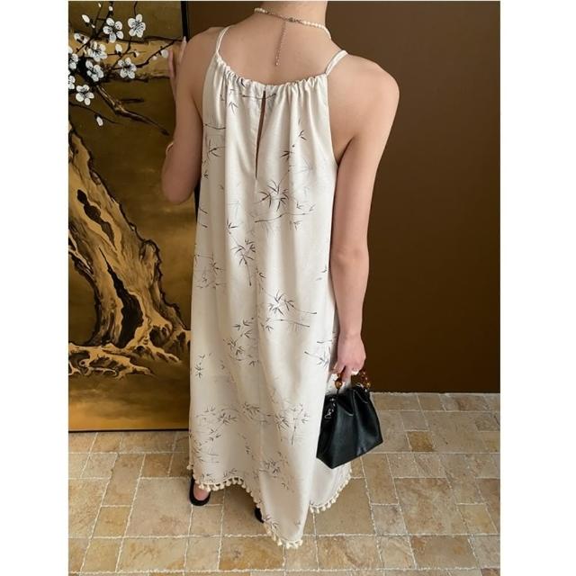 【巴黎精品】現貨+預購 洋裝連身長裙(細肩帶印花流蘇掛脖女裙子a1fz18)