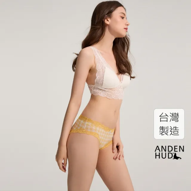 【Anden Hud】夏日丹寧．全網紗織帶中腰三角內褲(甜橘-斜格紋)