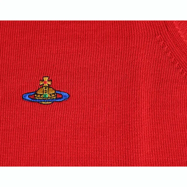 【Vivienne Westwood】Vivienne Westwood彩色刺繡土星球LOGO羊毛圓領短袖上衣(女款/紅)