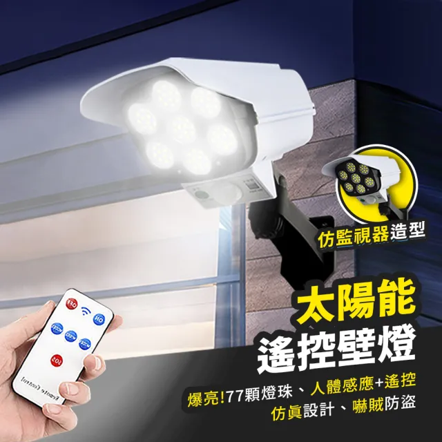 【Mr.U 優先生】爆亮可遙控 LED太陽能仿真監視器感應燈 77燈(太陽能監視器 仿攝像頭 仿監視器 壁燈)
