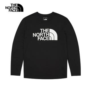 【The North Face 官方旗艦】北面男款黑色吸濕排汗品牌LOGO長袖T恤｜8AMJJK3(排汗衫)
