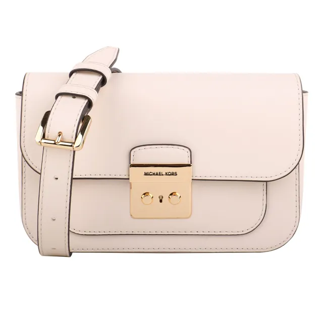 【Michael Kors】金牌壓釦牛皮革腰包小(奶白)