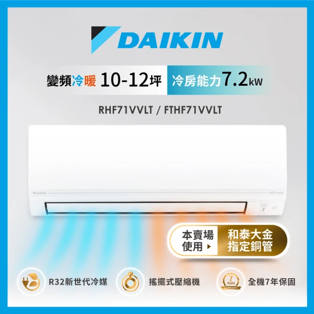 【DAIKIN 大金】10-12坪經典V型變頻冷暖分離式冷氣(RHF71VVLT/FTHF71VVLT)