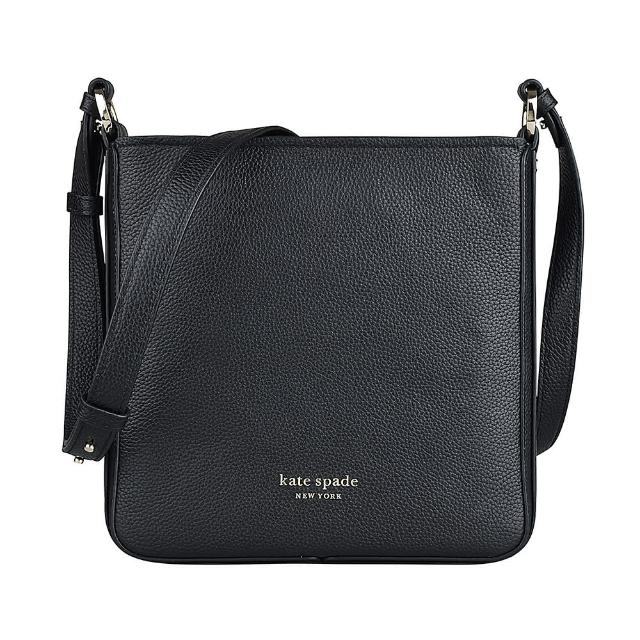 【KATE SPADE】KATE SPADE HUDSON LOGO拉鍊牛皮斜背包(小/黑)
