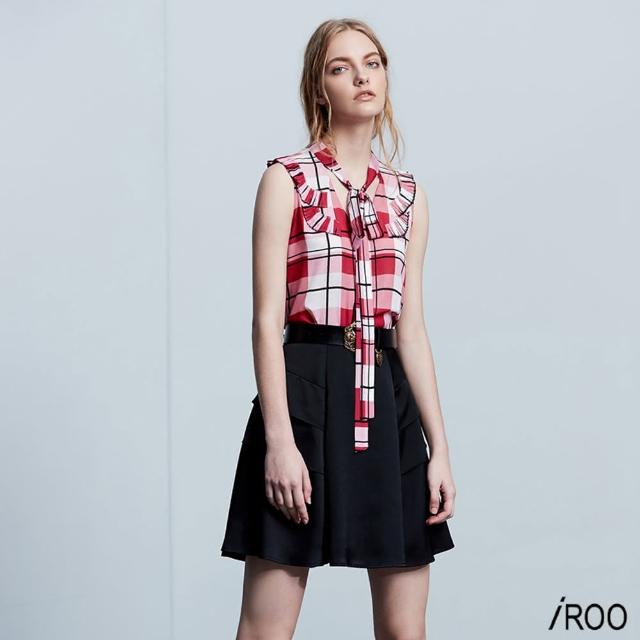 【iROO】荷葉邊格紋經典設計無袖背心
