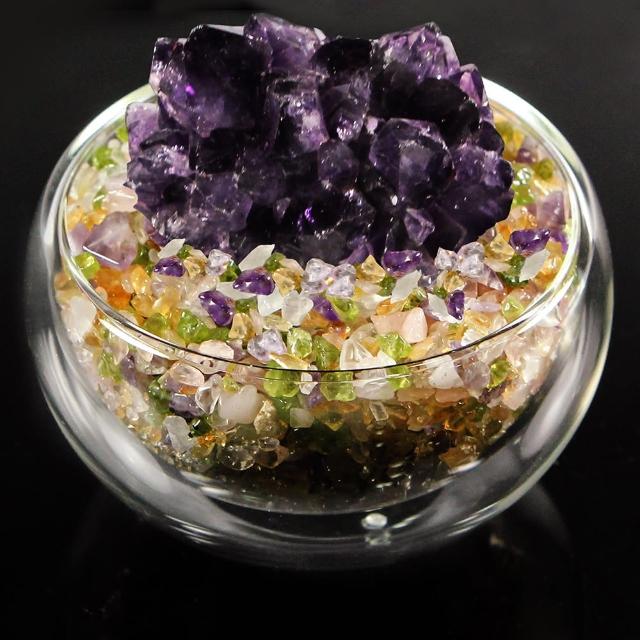 【開運億姊】頂級紫水晶花/五行水晶聚寶盆-招財轉運居家風水旺九紫離火運