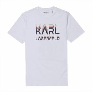 【KARL LAGERFELD 卡爾】老佛爺 經典印刷文字純棉圖案短袖T恤-白色 上衣(專櫃款/平輸品/短T)
