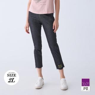 【ILEY 伊蕾】蝴蝶織帶造型刺繡牛仔長褲(灰色；M-2L；1242338612)