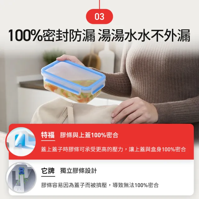 【Tefal 特福】無縫膠圈防漏PP保鮮盒-1L(6入組)