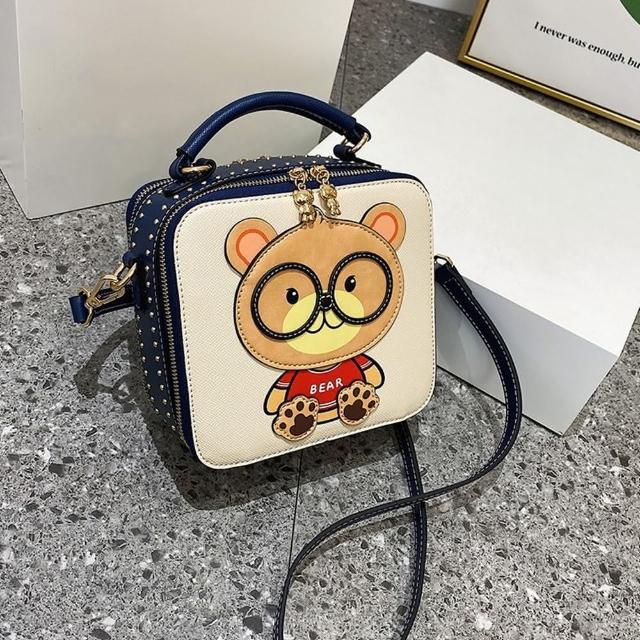 【巴黎精品】現貨+預購 側背包皮革肩背包托特包帆布包波士頓包隨身女包包(盒子手提撞色小熊2色a1ev9)