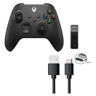 【Microsoft 微軟】Xbox 無線控制器（磨砂黑）+ Windows 10專用無線轉接器套組(贈副廠TYPE-C手把充電線)