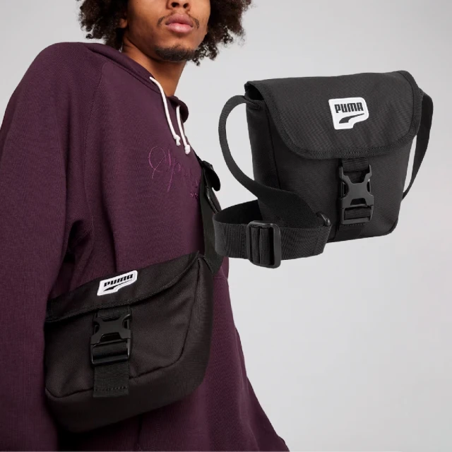 PUMA 肩背包 Downtown Mini Messenger Bag 黑白 翻蓋 斜背包 隨行包 小包(090763-01)