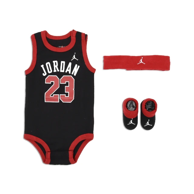 NIKE 耐吉 包屁衣 Jordan Baby Bodysuits 3 Piece Set 黑紅 純棉 嬰兒 禮盒(JD2323025NB-001)