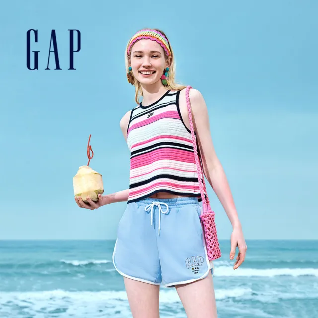 【GAP】女裝 Logo印花抽繩鬆緊短褲-多色可選(465058)