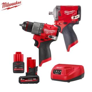 【Milwaukee 美沃奇】12V鋰電無碳刷電鑽+扳手組合(M12FPD2+FIWF12-5252B)