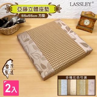 【LASSLEY】55cm亞藤立體座墊-2入組(厚墊 坐墊 椅墊 大方墊 四方墊 和室 沙發墊 客廳 台灣製造)