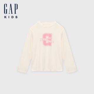 【GAP】兒童裝 Logo純棉印花圓領長袖T恤-象牙白(617597)