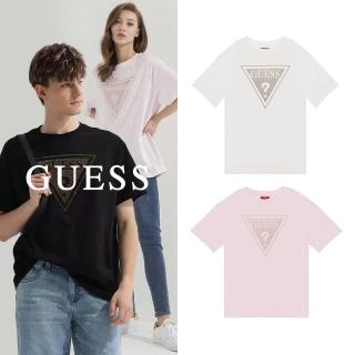 【GUESS】浮雕彩鑽經典LOGO短T(兩色任選)