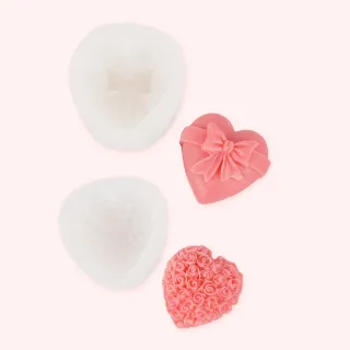 【DIY手工】浪漫愛心造型矽膠模具2入組(蠟燭 甜點 冰塊 巧克力 肥皂 蠟燭 香皂 蝴蝶結 玫瑰 廚房 手作)