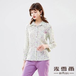 【MYVEGA 麥雪爾】花卉印花單口袋長袖襯衫-淺綠