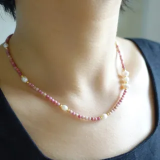 【MoonDy】包包 珍珠項鍊 水晶項鍊 女生項鍊 串珠項鍊 閨蜜項鍊 粉水晶項鍊 招桃花項鍊 韓