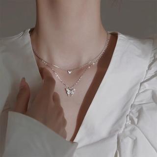 【KT DADA】抗過敏項鍊 合成鑽石 女項鍊 飾品配件 純銀飾品 S925純銀項鍊 蝴蝶項鍊 鎖骨鏈 短鍊