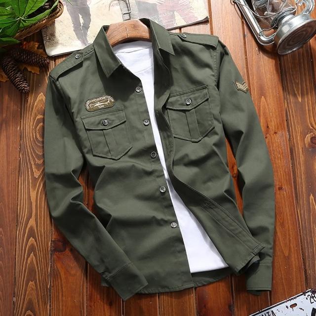 【巴黎精品】現貨+預購 襯衫長袖上衣(軍裝戰術休閒棉質男裝3色a1fa62)