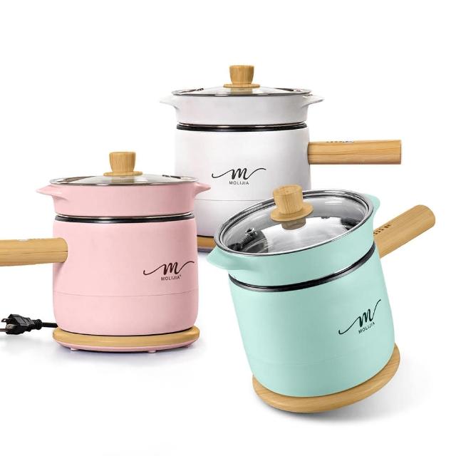 【MOLIJIA 魔力家】M17 多功能美食料理不沾快煮電火鍋/煮飯/蒸煮鍋-木紋款(BY011017)