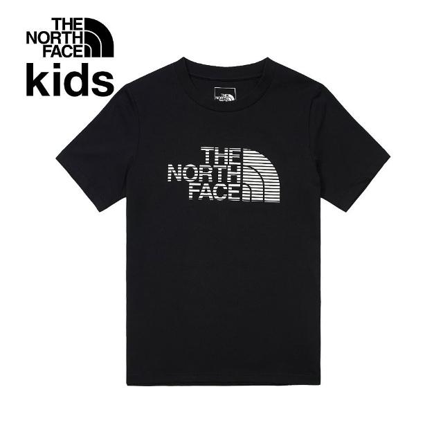 【The North Face 官方旗艦】北面兒童黑色吸濕排汗品牌LOGO短袖T恤｜89XVJK3(排汗衫)