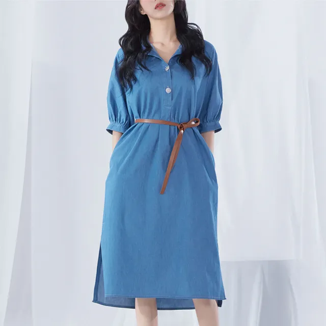 Studio Luxe 100%棉花苞袖牛仔洋裝(U)