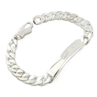 【GUCCI 古馳】台灣現貨-925純銀-對角線Interlocking G刻印銘牌鍊帶手鍊(新款)