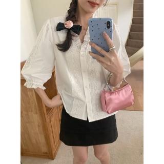 【巴黎精品】現貨+預購 襯衫七分袖上衣(法式V領蕾絲棉質女裝a1fx7)