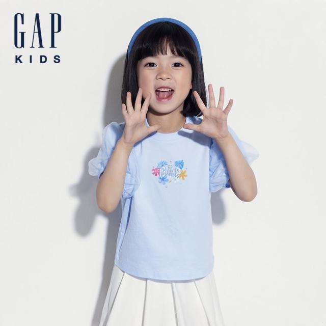 【GAP】女幼童裝 Logo純棉印花圓領短袖T恤-藍色(466776)