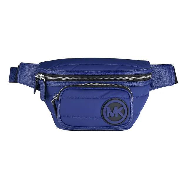 【Michael Kors】MK MICHAEL KORS BROOKLYN字母圓標LOGO拉鍊絎縫尼龍胸腰包(鈷藍x黑)