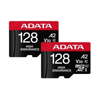 二入組【ADATA 威剛】High Endurance  microSDXC UHS-I U3 A2 V30 128G 高耐用記憶卡(附轉卡)