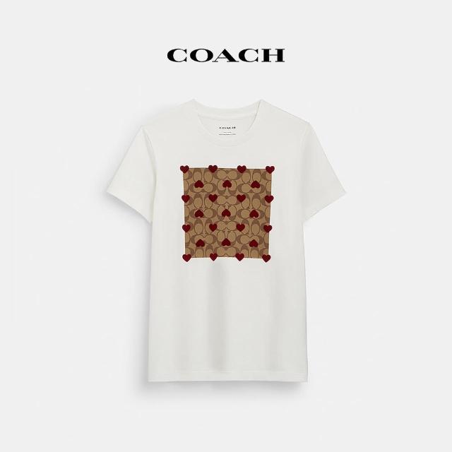 【COACH蔻馳官方直營】棉質經典Logo方形愛心圖案T恤-白色(CT420)