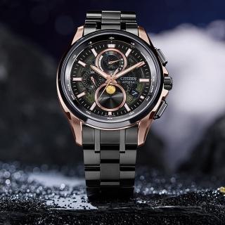 【CITIZEN 星辰】GENTS HAKUTO-R限定款月相光動能電波鈦金屬時尚男錶-金x黑/41.5mm 母親節限定(BY1009-64Y)