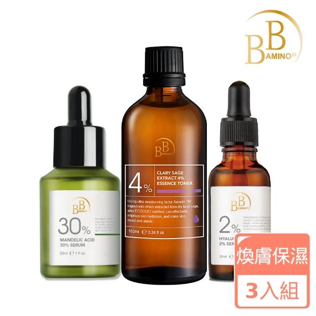 【BB Amino】杏仁酸煥膚極潤保濕3入組(30%杏仁酸精華液30ml+保濕精華水100ml+玻尿酸精華液30ml)