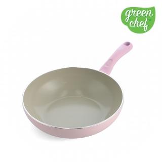 【GreenPan】GreenChef 鑽石陶瓷塗層不沾炒鍋 Sandstone 28cm 櫻花粉(不含蓋/不挑爐具/不沾鍋/陶瓷)