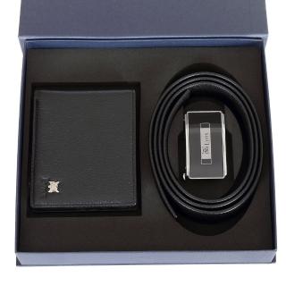 【LYNX】進口牛皮皮帶皮夾禮盒組(自動扣頭皮帶皮夾 節日送禮 訂婚8禮)